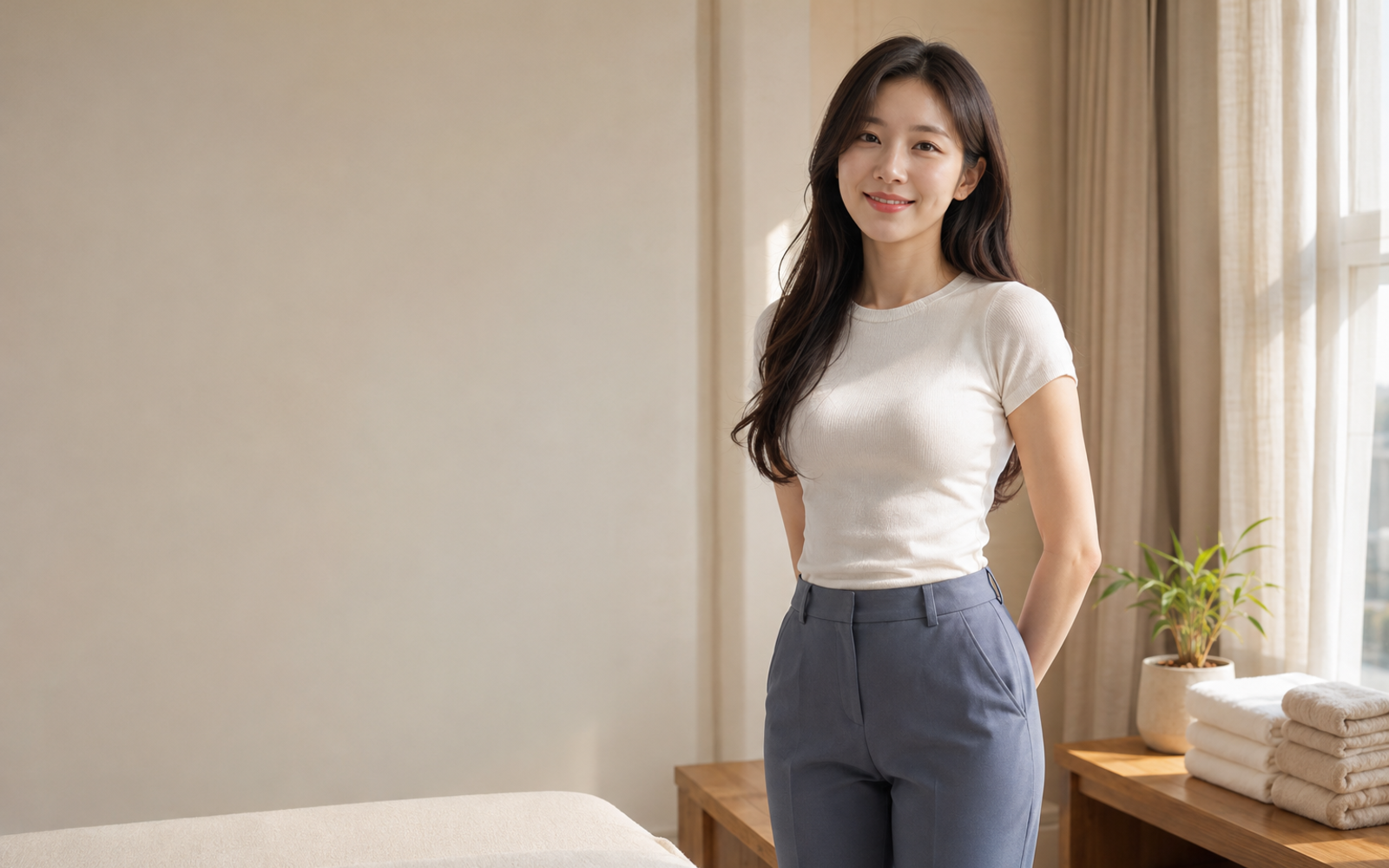 남양주 방문 홈케어를 안내하는 젊은 성인 한국 여성 관리사